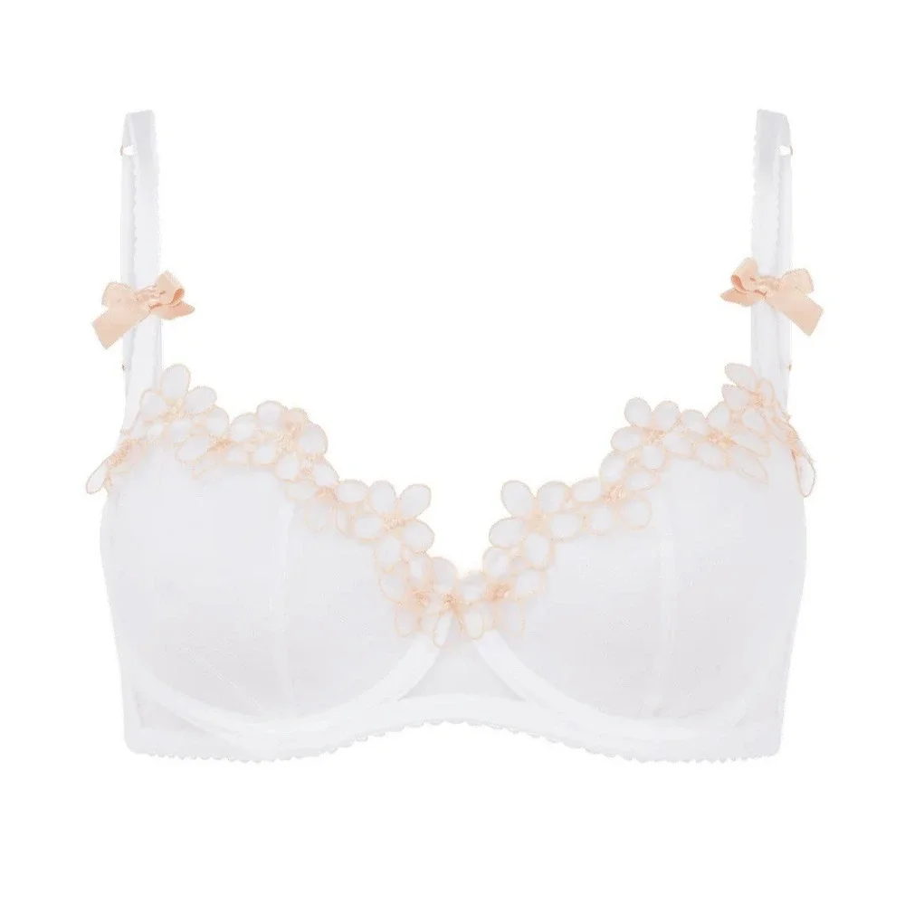 Agent Provocateur Maybelle Balconette Bra Sz 32B White Peach Floral